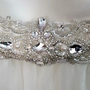 David's Bridal Ivory Wedding Gown (size 24), Bridal Veil and Rhinestone Belt
